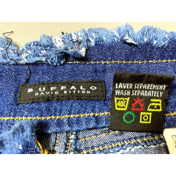 Buffalo David Bitton Mini Skirt 28 Denim Pockets Blue Raw Waistband Dark Wash - Picture 3 of 7